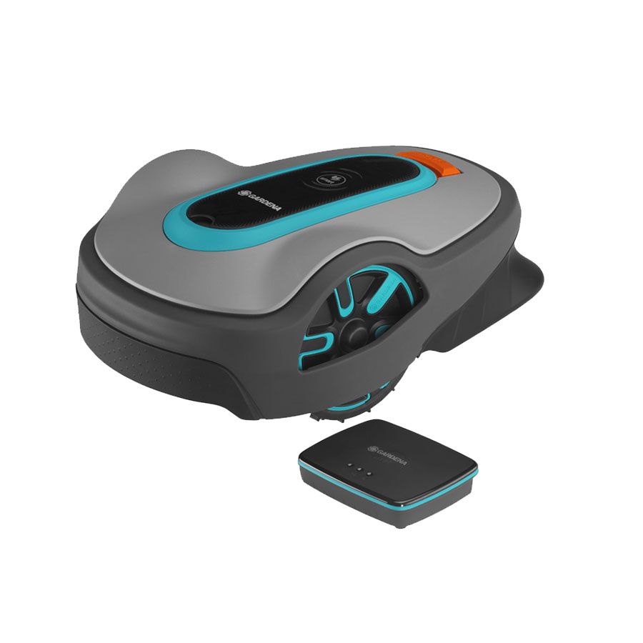 Rasaerba robotizzato Gardena Smart Sileno Life 1000  Smart Gateway - Batteria da 18 V 2,0 Ah - Area di taglio fino a 1000 m² - Sistema di taglio a 3 lame - Cavo, picchetti e connettori inclusi