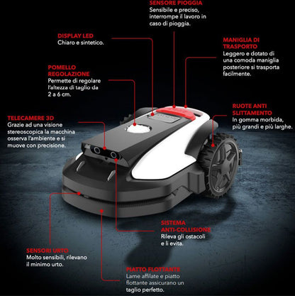 Rasaerba robotizzato a batteria Ama Freemow RBA501V 99500  Include 1 batteria da 2,5 Ah e caricabatterie - senza fili - copertura 500 m² - motore brushless - base di ricarica inclusa - peso netto 5,60 kg